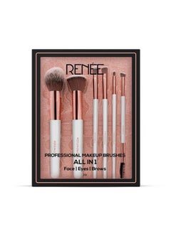 Renee Renee All In 1 Professional Makeup Brush Set Of 6, Premium Easy To Hold & Precise Application For Face, Eyes & Brows | Cruelty Free & Uniquely Designed Super Soft Bristles For Unparalleled Precision  - Image 1