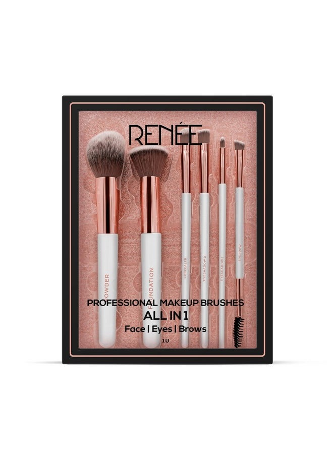Renee - Renee All In 1 Professional Makeup Brush Set Of 6, Premium Easy To Hold & Precise Application For Face, Eyes & Brows | Cruelty Free & Uniquely Designed Super Soft Bristles For Unparalleled Precision - Image 1