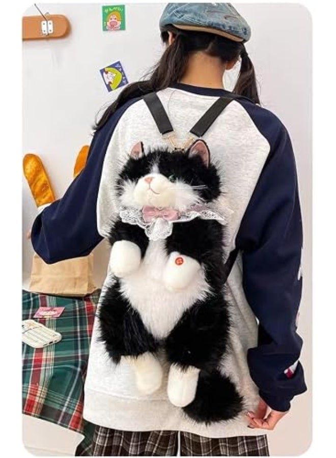 Realistic Plush Cat Backpack for Women & Girls, Cute 3D Animal Tuxedo Kitten Shoulder Sling Bag, Soft Faux Fur Stuffed Cat Crossbody Bag for Travel, Cosplay & Novelty Gifting - Black & White - Image 4