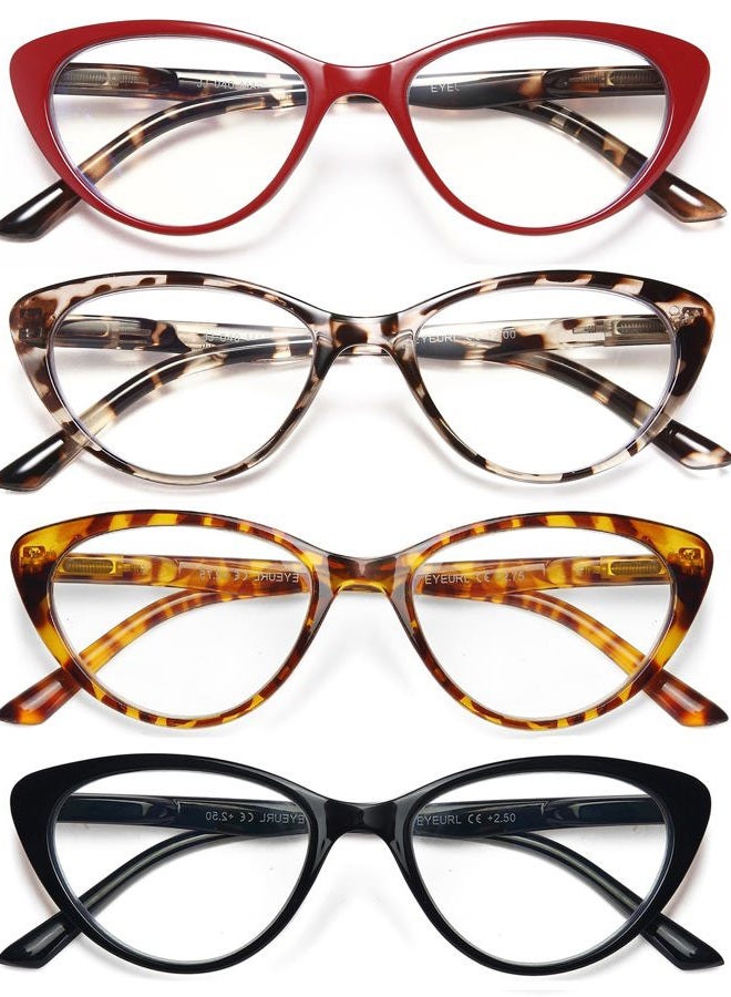 EYEURL 4-Pack Cat Eye Reading Glasses for Women Blue Light Blocking Fashion Computer Glasses Anti-Glare Cat Eye Readers For Women,1.5 - Image 1