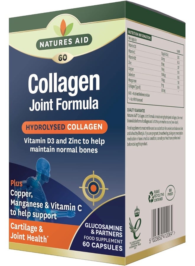 Natures Aid Collagen Joint Formula With Hydrolyzed Collagen | Contains Vitamin D3 & Zinc To Maintain Normal Bones | Copper, Manganese & Vitamin C To Support Cartilage & Joint Health | 60 Capsules - Image 1