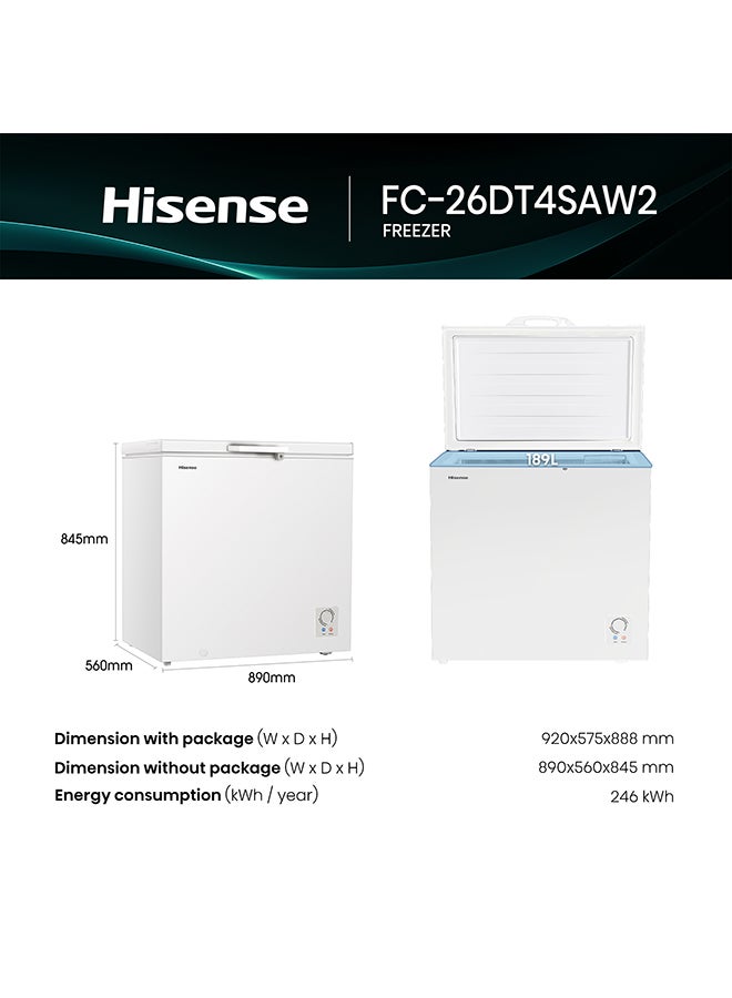 Hisense 260L Gross Capacity /189L Net Capacity Chest Freezer with inner glass door,LED Lighting,Mechanical Temperature control 0.07 kW FC-26DT4SAW2 White - Image 3