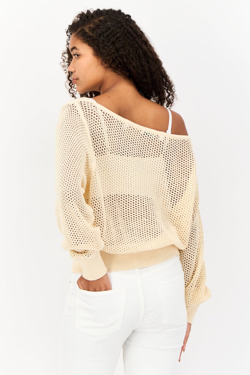 ESPRIT كنزة كروشيه غير متساوية للنساء، بيج - Image 2