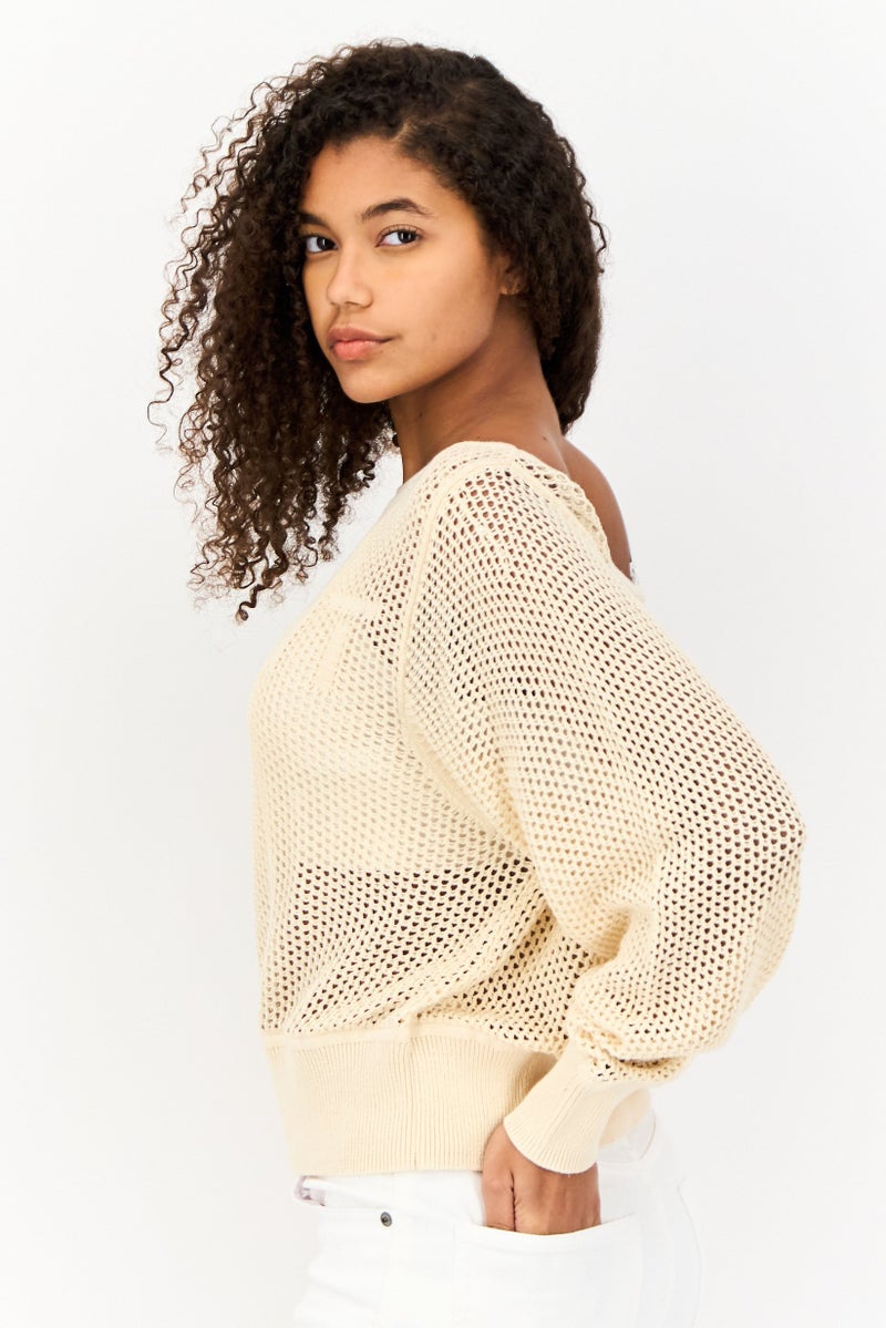 ESPRIT كنزة كروشيه غير متساوية للنساء، بيج - Image 4