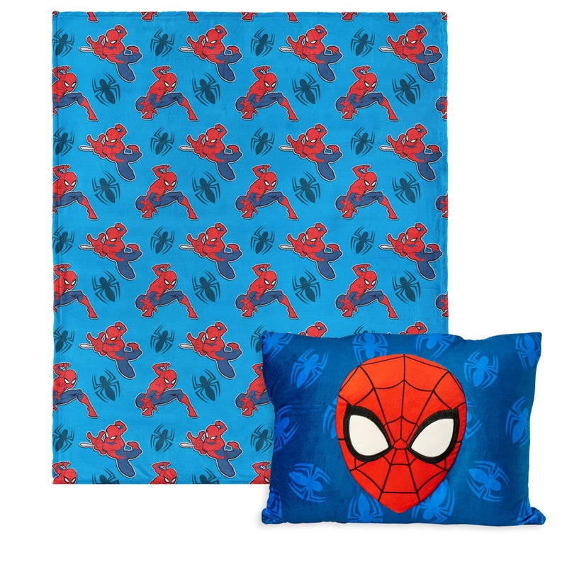 Northwest Marvel SpiderMan Web All Over Silk Touch Throw Blanket 50 x 60 with 3D Plush Pocket Pillow 14 x 20 Spiderman Blanket and Pillow Set for Boys and Girls
