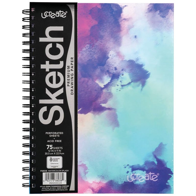 UCreate Fashion Poly Sketch Book, Watercolor Splash, 9" x 12", 1 Count - Image 1