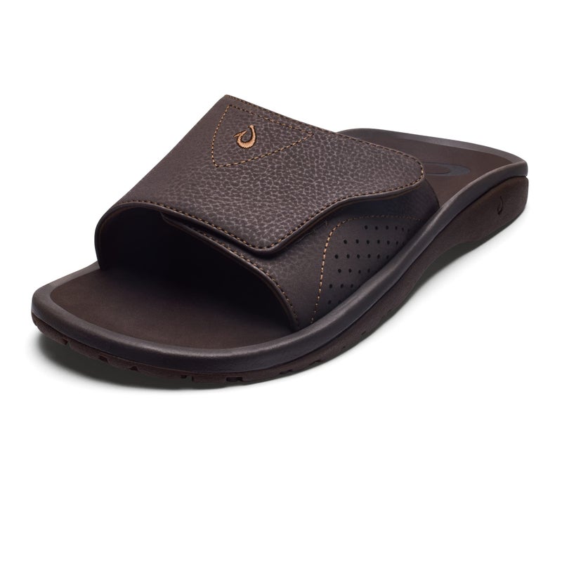 OLUKAI Nalu Slide Men's Versatile Slide Sandals, Water-Friendly & Adjustable Straps, Lightweight & Durable, All-Day Comfort & Support, Dk Java/Dk Java, 14