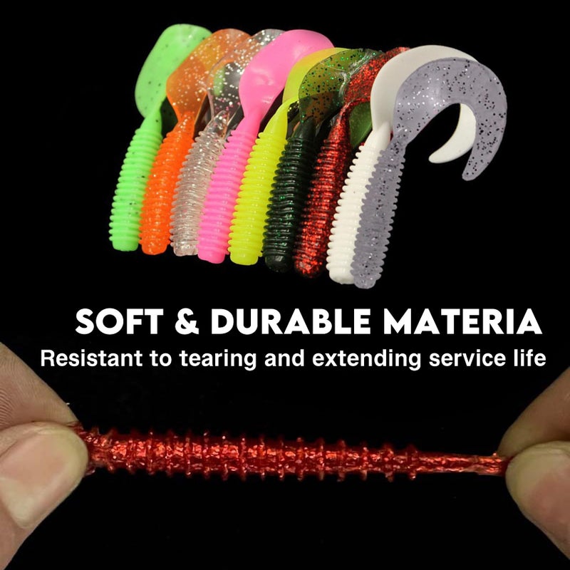 Eupheng Twist Tail Swimbait Fishing Lure, Grub Saltwater Fishing Soft Bait Trailer, 2.3in/6cm, 2.7in/7cm Pack of 100PCS, for Bass Crappie Fishing - Image 5
