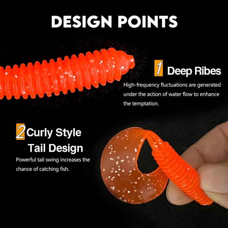 Eupheng Twist Tail Swimbait Fishing Lure, Grub Saltwater Fishing Soft Bait Trailer, 2.3in/6cm, 2.7in/7cm Pack of 100PCS, for Bass Crappie Fishing - Image 4