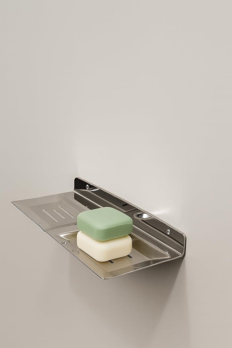 KYMIO Premium Stainless Steel Wall Mounted Soap Holder for Bathroom & Kitchen | Rust-Proof Soap Dish Rack with Drainage | Modern Design for Shower, Washbasin, Sink | Holds 2 Soaps | Space Saving Organizer - Image 3
