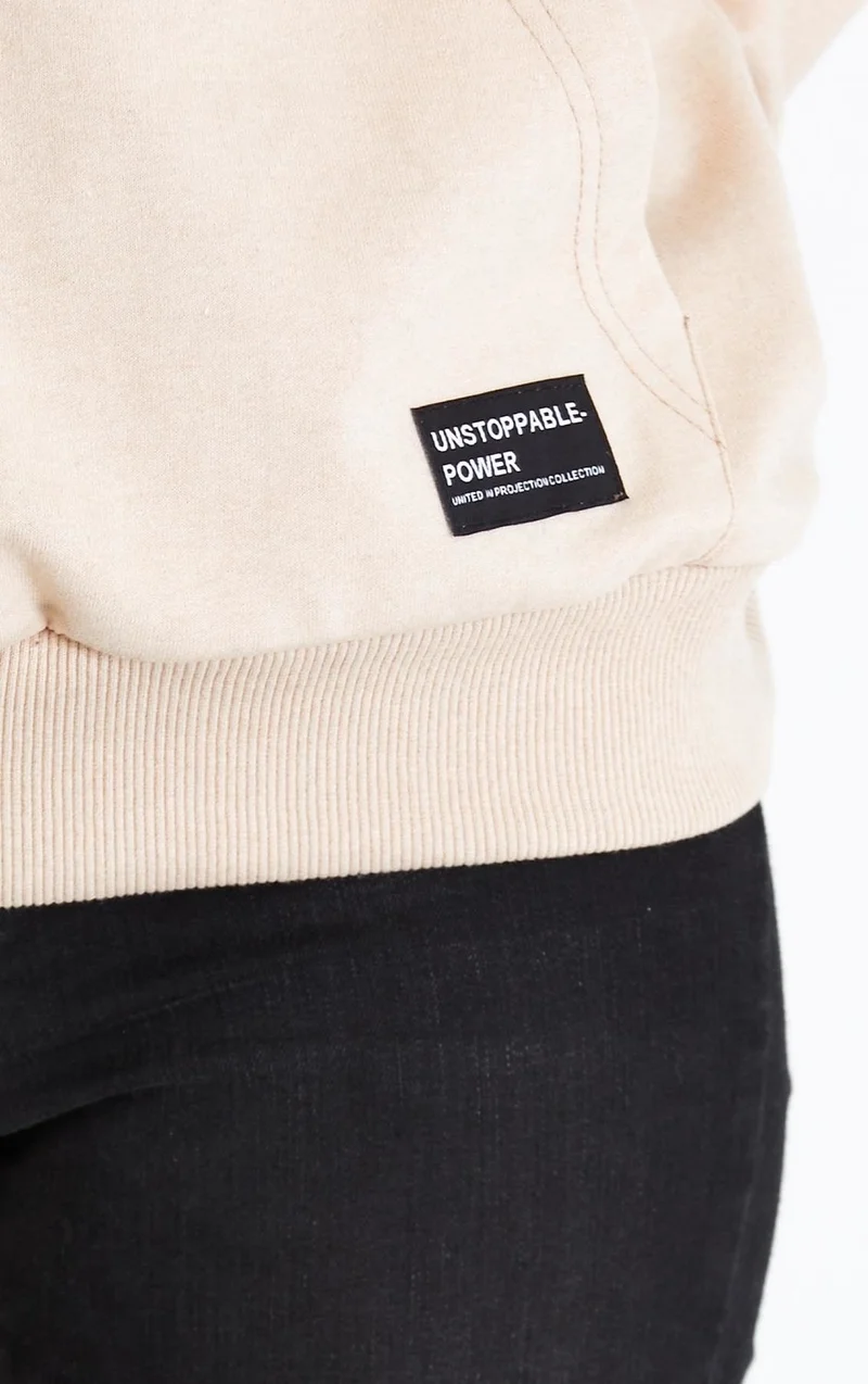 ميتاليك Women's Beige Hooded Basic Knitted Sweatshirt