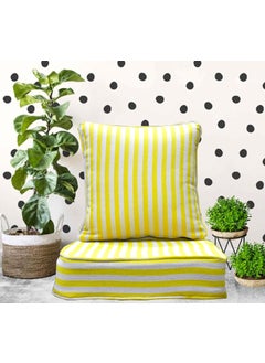 The Furnishers The Furnishers Multipurpose 60x60x8 CM Woven Fashionable High Densitiy Foam Cushion Set for Floor Patio Chair and Balcony Garden Seating Yellow Stripe Set Size 24x24x3 Inch 