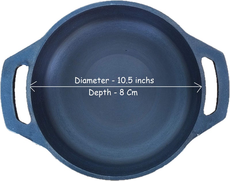 Bharath Agencies Cast Iron Large Kadai Kadhai with Flat Base Heavy Wok for Cooking, 10.5 inch Diameter and 8 Cm Depth, Induction Compatible - Weight ~ 3 Kgs - Image 2