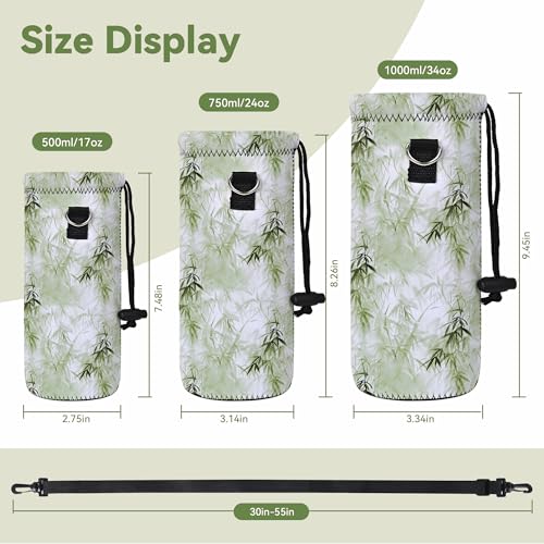 AORTDES Neoprene 500ML Water Bottle Bag Carrier Portable Insulated Bottle Sling Holder Case Pouch with Adjustable Shoulder Strap for Men Women Walking Hiking Running Bamboo Forest - Image 3
