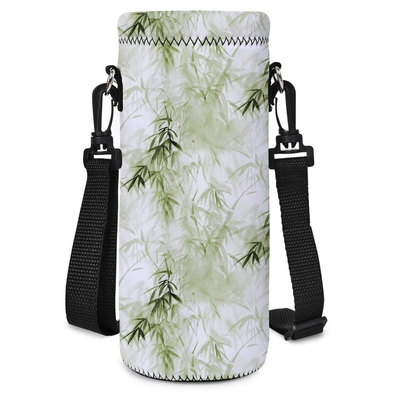AORTDES Neoprene 500ML Water Bottle Bag Carrier Portable Insulated Bottle Sling Holder Case Pouch with Adjustable Shoulder Strap for Men Women Walking Hiking Running Bamboo Forest - Image 2