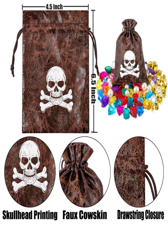 RICHNESS Pirate Goodie Bags 4.5 x 6.5 Inches Drawstring Faux Cow Skin Pirate Loot Bags for Pirate Party Favors Pack of 24 - Image 2