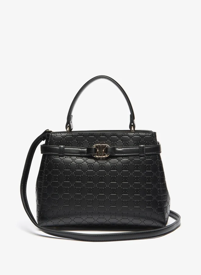 ايل Women's Monogram Embossed Tote Bag with Zip Closure and Grab Handle