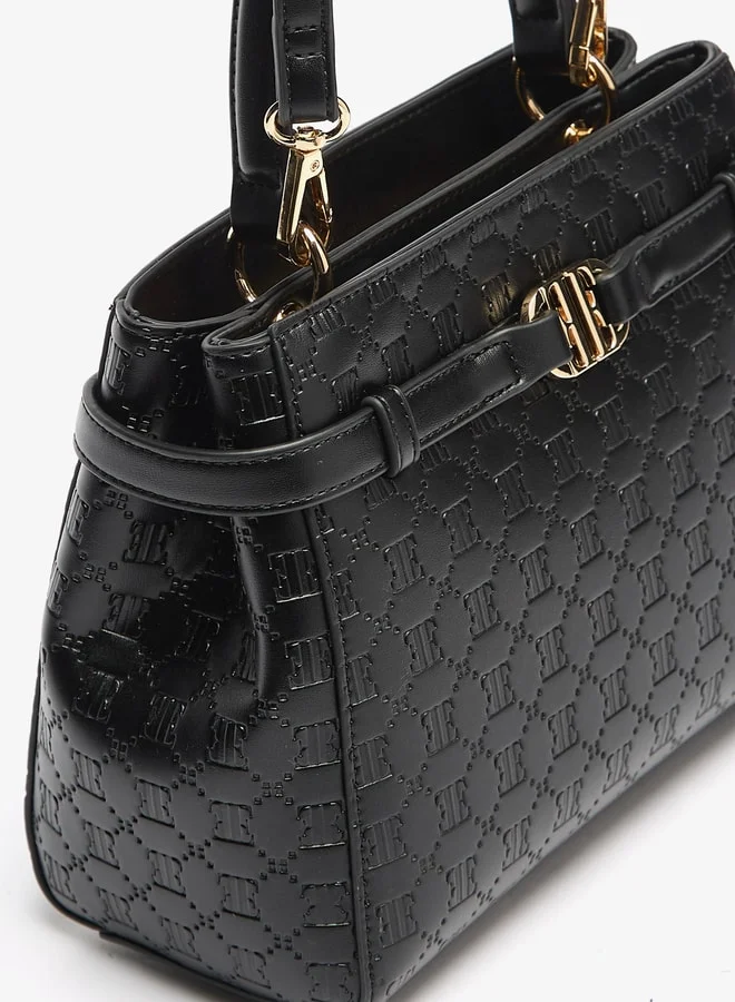 ايل Women's Monogram Embossed Tote Bag with Zip Closure and Grab Handle