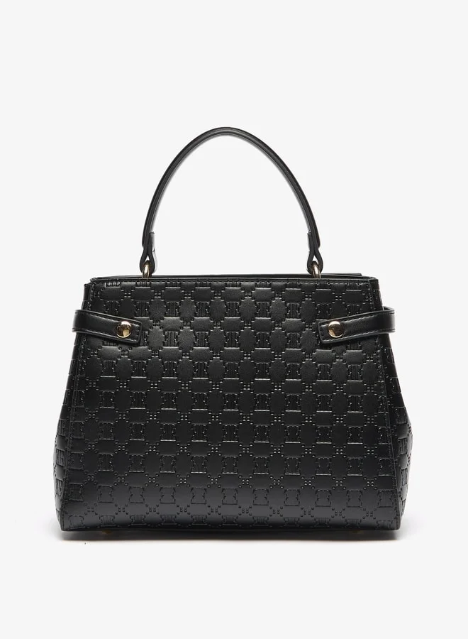 ايل Women's Monogram Embossed Tote Bag with Zip Closure and Grab Handle