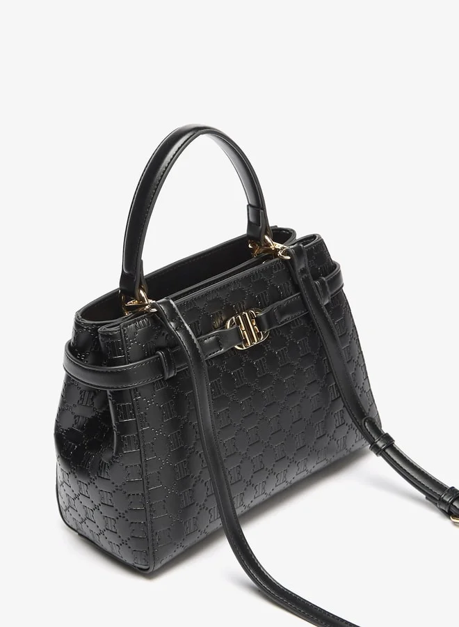 ايل Women's Monogram Embossed Tote Bag with Zip Closure and Grab Handle