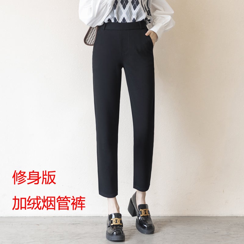Plus Size Elastic Casual Pants for Women Spring New 9660 straight plus Velvet 