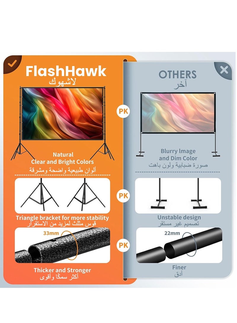 FlashHawk 100 inch 16:9 Outdoor and Indoor Portable Projector Screen with 2.6M High Tripod Stands - Image 4