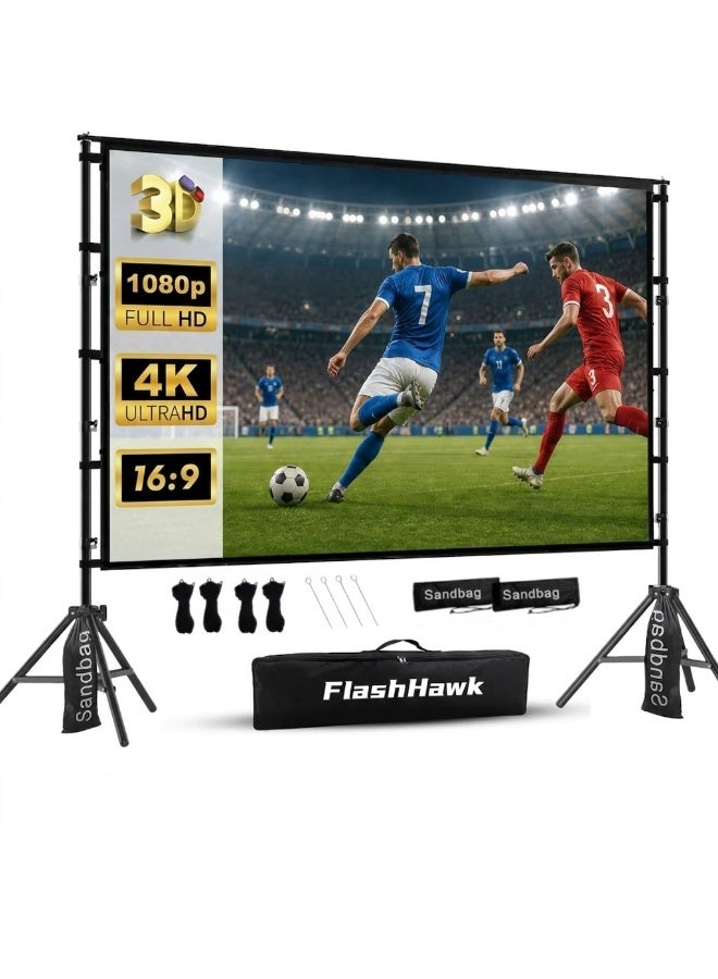 FlashHawk 100 inch 16:9 Outdoor and Indoor Portable Projector Screen with 2.6M High Tripod Stands - Image 1