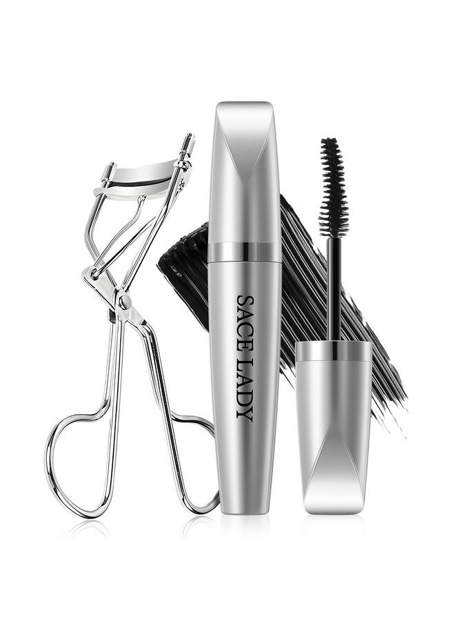 SACE LADY - SACE LADY Waterproof Mascara with Lash Curler Volume and Length, Black No Clump Lift Lash Mascara, Lasting Smudge-proof Natural Looking Curl Eye Makeup Set, Cruelty Free, 0.28Oz - Image 1