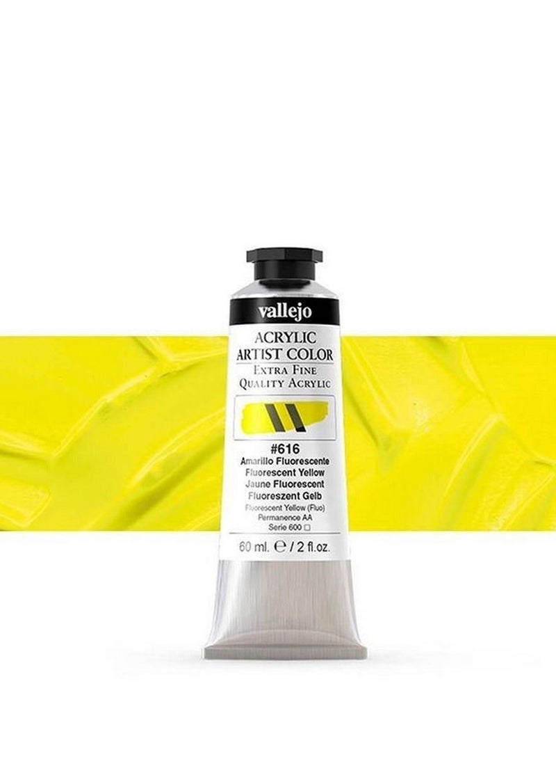 فاليجو ألوان أكريليك فنية، أصفر فلوري #616 - أنبوب طلاء أكريليك نيون ساطع، 60 مل