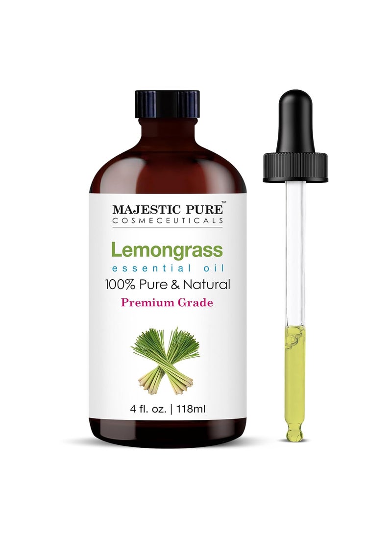 Majestic Pure MAJESTIC PURE Lemongrass Essential Oil | 100% Pure and Natural Lemongrass Oil | Premium Grade Essential Oils for Hair Care, Home Diffusers, Skin, Aromatherapy, Massage and Humidifiers | 4 Fl Oz 