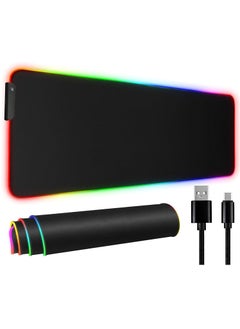 Large mouse pad with wonderful RGB lighting, smooth non-slip surface, rubber base for mouse and keyboard 30 x 80 cm for gaming