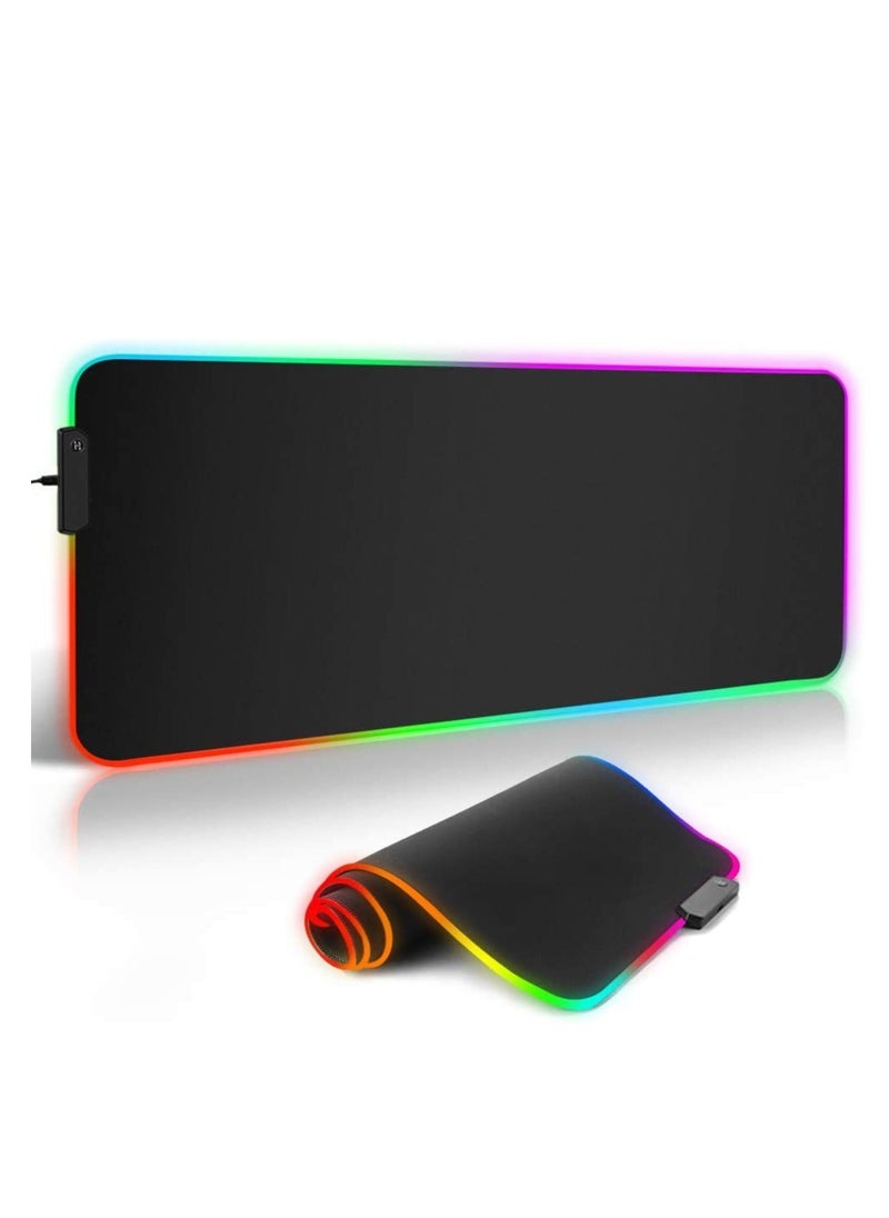 Generic - Large mouse pad with wonderful RGB lighting, smooth non-slip surface, rubber base for mouse and keyboard 30 x 80 cm for gaming - Image 1