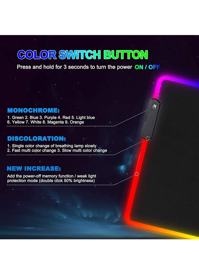 Generic - Large mouse pad with wonderful RGB lighting, smooth non-slip surface, rubber base for mouse and keyboard 30 x 80 cm for gaming - Image 1