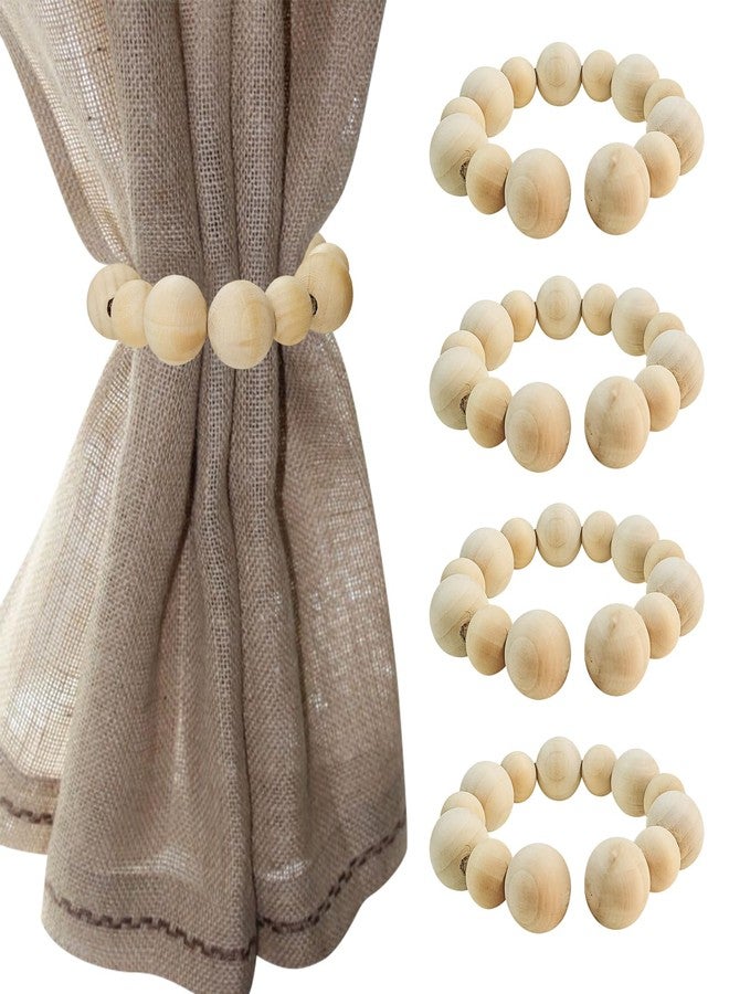 Rddconkit 4 Pcs Wood Beads Curtain Holdbacks,Boho Curtain Tiebacks,Outdoor Farmhouse Tie Backs for Curtains,Curtain Holders for Home Office Room Decor (Wooden Bead) - Image 1