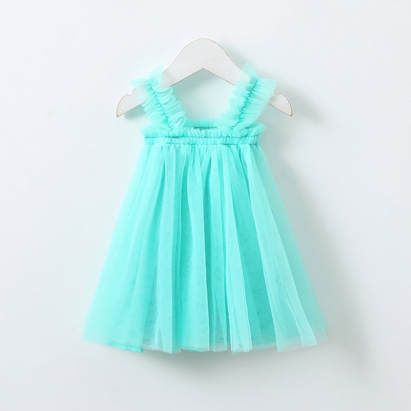 Solid Color Children'S Wear Girls' Slip Skirt Children'S Fungus Shoulder Mesh Lace Skirt Pleated Skirt Princess Skirt - Image 5
