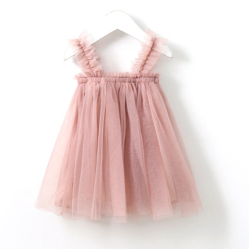 Solid Color Children'S Wear Girls' Slip Skirt Children'S Fungus Shoulder Mesh Lace Skirt Pleated Skirt Princess Skirt - Image 2