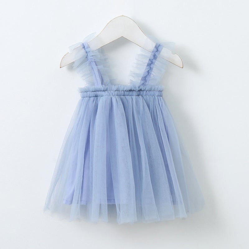 Solid Color Children'S Wear Girls' Slip Skirt Children'S Fungus Shoulder Mesh Lace Skirt Pleated Skirt Princess Skirt - Image 4