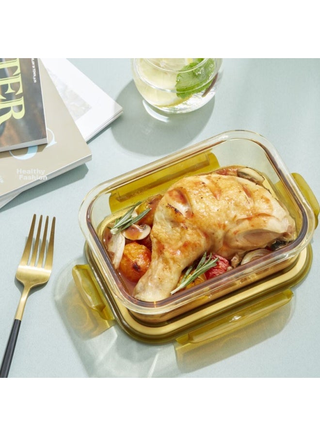 Visions Corning Amber-colored Food Storage Containers, Heat-resistant Glass Lunch Boxes, Microwave And Oven Safe, 3-piece Set, 600ml*2+700ml - Image 2
