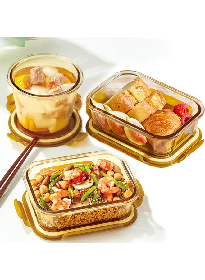 Visions Corning Amber-colored Food Storage Containers, Heat-resistant Glass Lunch Boxes, Microwave And Oven Safe, 3-piece Set, 600ml*2+700ml - Image 4