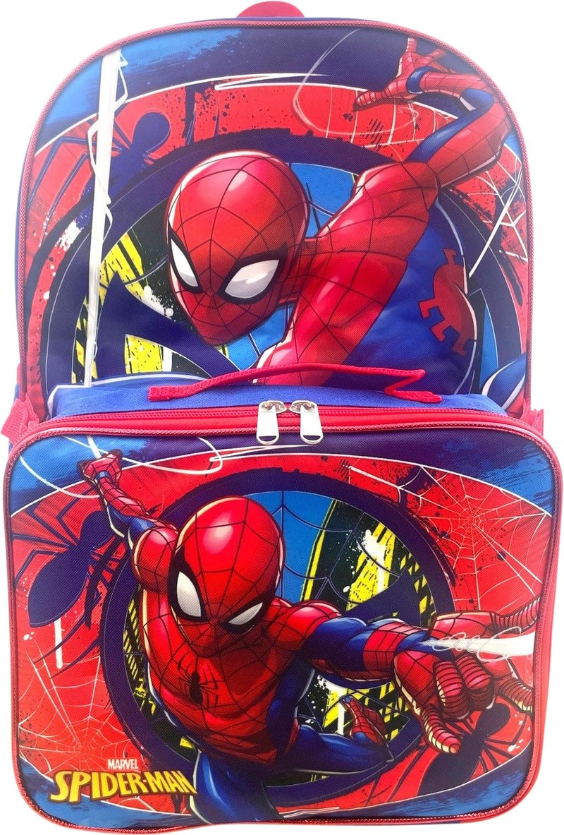Ruz Spiderman Boy's 16 Inch Backpack With Removable Matching Lunch Box Set (Blue-Blue-Red) - Image 1
