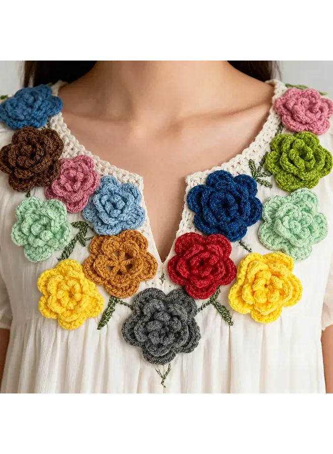 10 Colors 3D Handmade Crochet Rose Flower Patches for Crafts Clothing Home Decor - Image 1