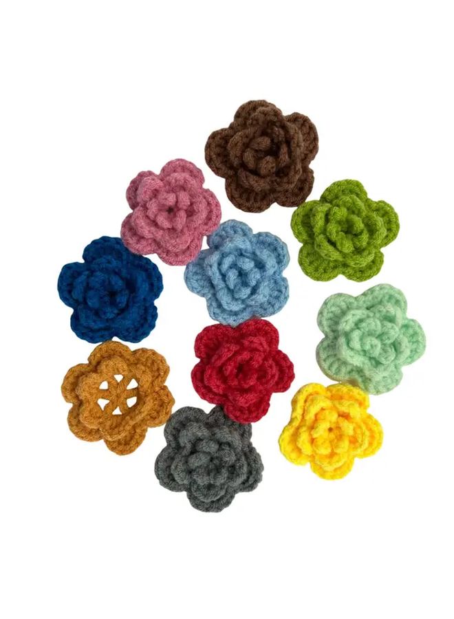 10 Colors 3D Handmade Crochet Rose Flower Patches for Crafts Clothing Home Decor - Image 3
