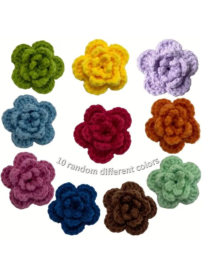 10 Colors 3D Handmade Crochet Rose Flower Patches for Crafts Clothing Home Decor - Image 2