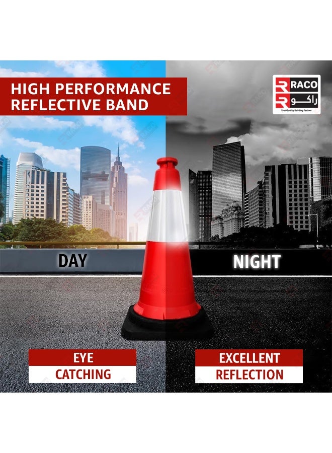 راكو مخروط مروري من راكو، ٥٠ سم، بقاعدة مطاطية متينة | مخروط أمان طريق أحمر عالي الوضوح مع شريط عاكس | مخروط مروري محمول مقاوم للرياح - Image 3