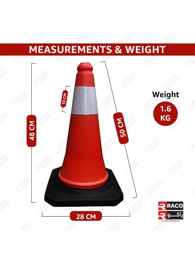 راكو مخروط مروري من راكو، ٥٠ سم، بقاعدة مطاطية متينة | مخروط أمان طريق أحمر عالي الوضوح مع شريط عاكس | مخروط مروري محمول مقاوم للرياح - Image 2