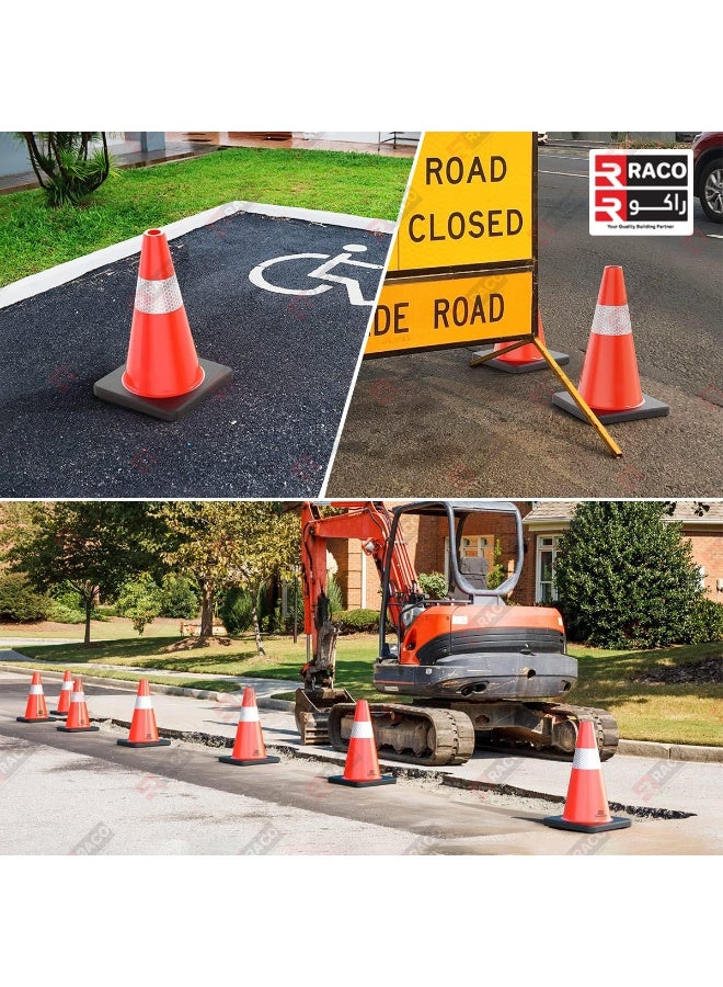 راكو مخروط مروري من راكو، ٥٠ سم، بقاعدة مطاطية متينة | مخروط أمان طريق أحمر عالي الوضوح مع شريط عاكس | مخروط مروري محمول مقاوم للرياح - Image 5