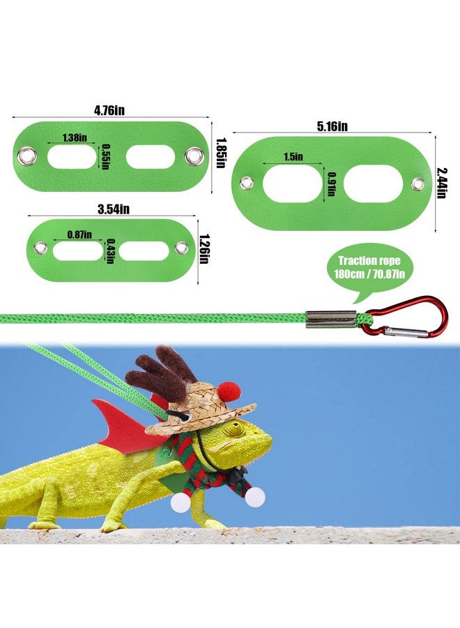 KINBOM 1 Set Bearded Dragon Christmas Costume, 7pcs Bearded Dragon Christmas Clothes Accessories Bearded Dragon Scarf Santa Hat Small Lizard Leash Harness for Reptile Christmas Holiday Cosplay (Green & Red) - Image 2