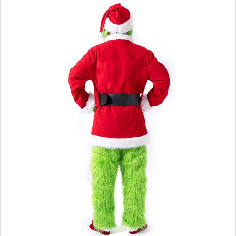 Loquat Halloween Adult Children Green Hair Monster Grinch Cosplay Santa Claus Hair Pants Suit Playing Dress - Image 5
