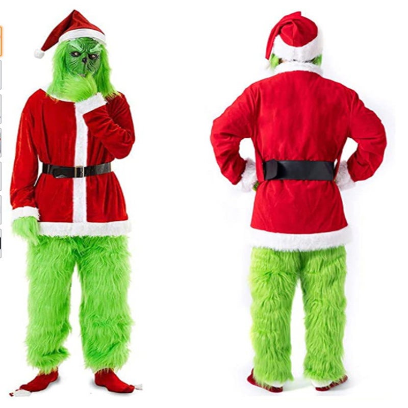 Loquat Halloween Adult Children Green Hair Monster Grinch Cosplay Santa Claus Hair Pants Suit Playing Dress - Image 2