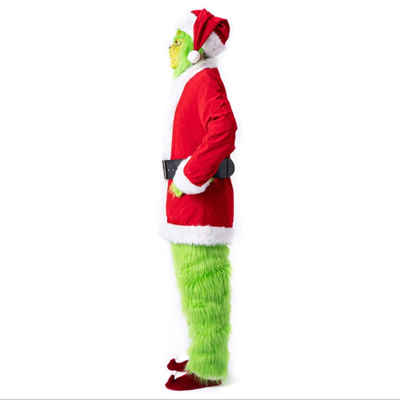 Loquat Halloween Adult Children Green Hair Monster Grinch Cosplay Santa Claus Hair Pants Suit Playing Dress - Image 3